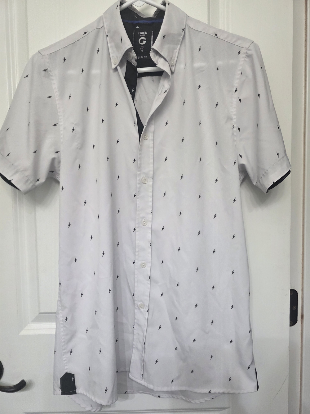 Fried & Company White Short-Sleeve Button-Down with Micro Lightning Print